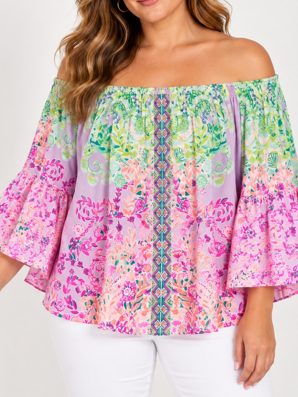 Lilly Pulitzer Multi Sunshine Vibes Enginee Nev﻿ie Off Shoulder Floral Top